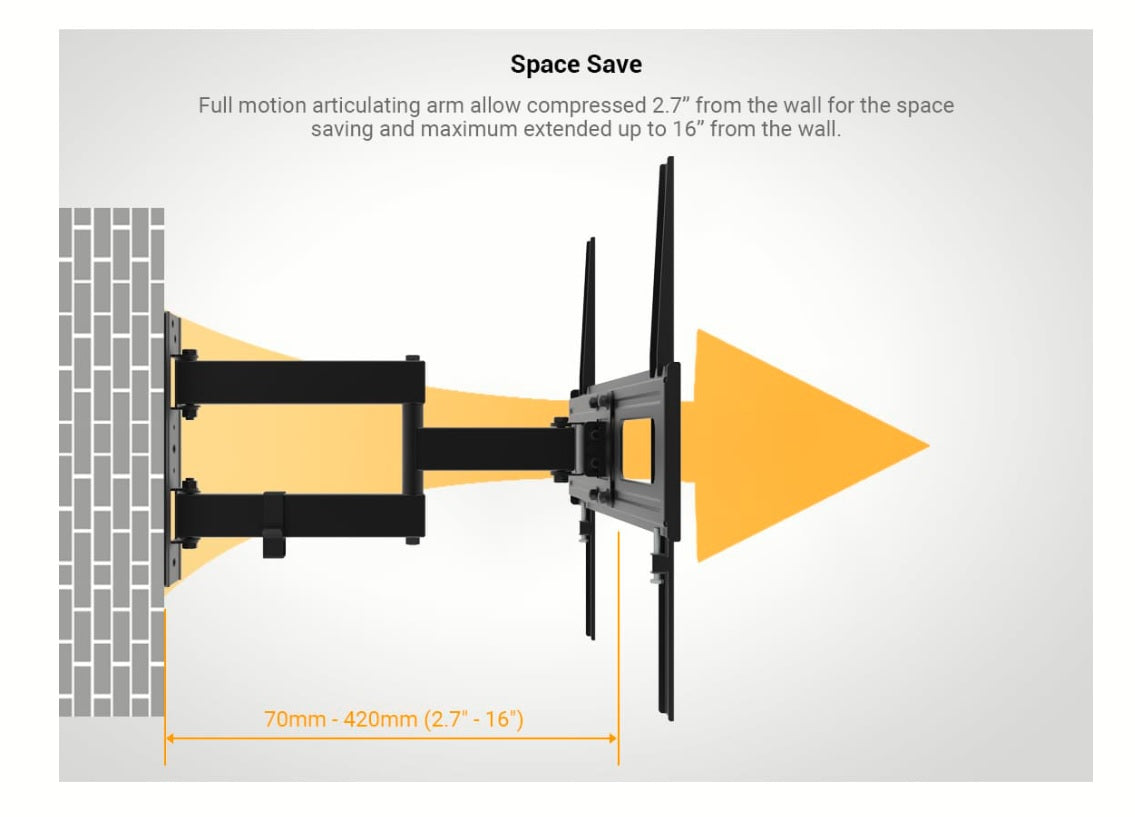 Full Motion(Tilt, Swivel & Rotate) TV Wall Mount Single Stud for 26"-55" TVs