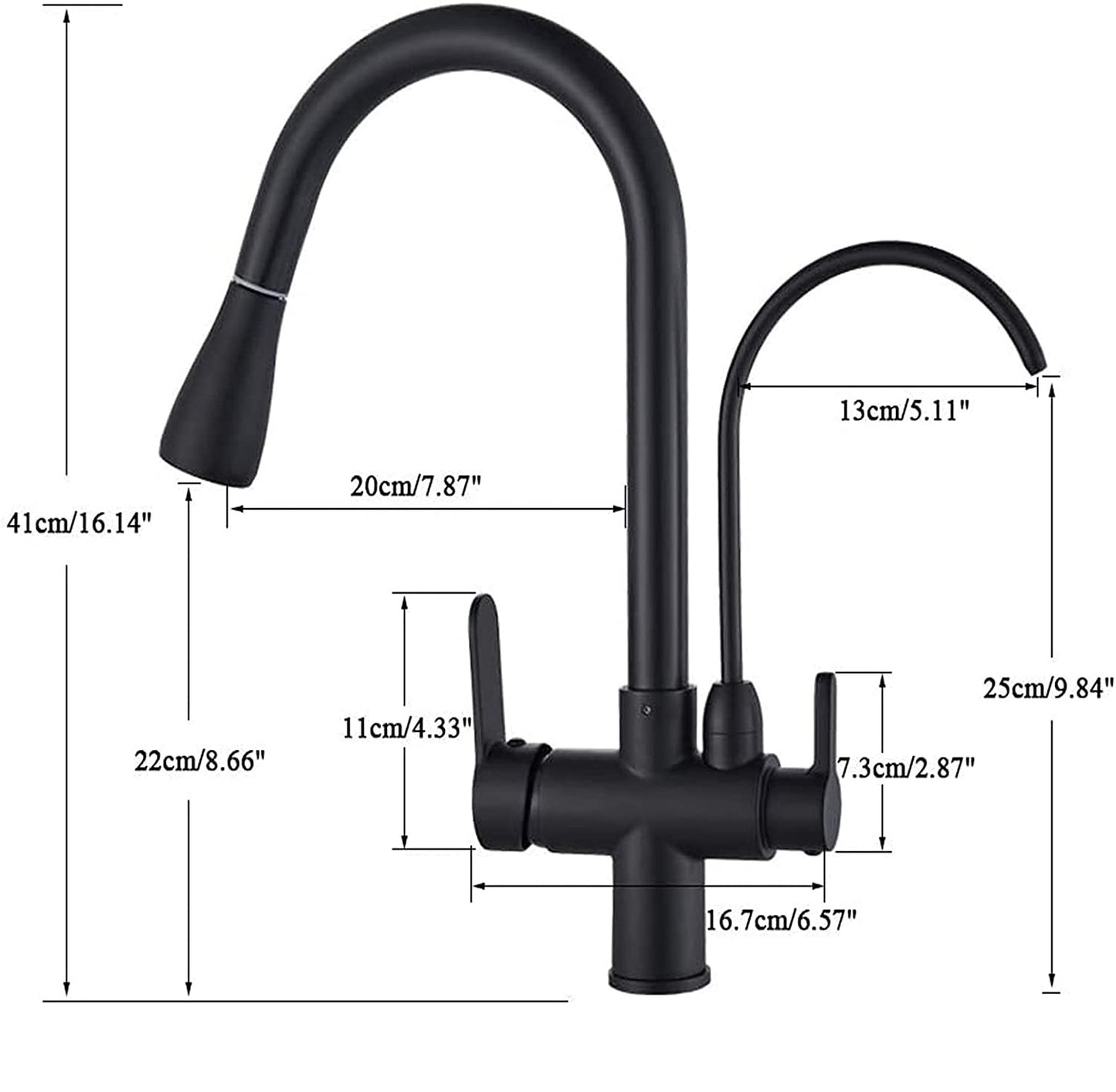 Nysha 3-in-1 Dual Handle Kitchen Sink Faucet with Pull Down Sprayer, Model M5