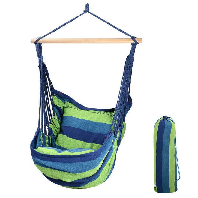 Hammock Chair Rope Swing Chair Blue 265Lbs Capacity 2-Seat Cushions Included