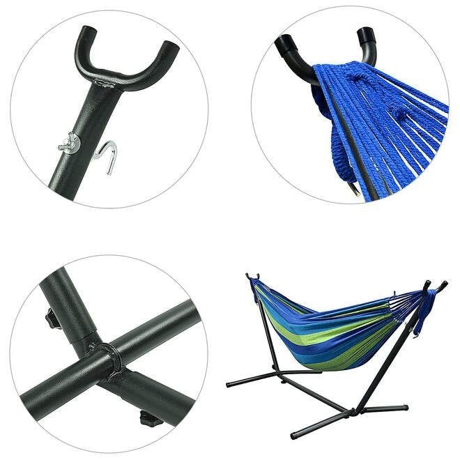 9Ft Double Hammock With Space-Saving Steel Stand For Travel, Outdoor Camping