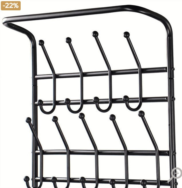 Rack 3-Tier Metal Entryway Coat, Shoe, Hat Rack with Bench