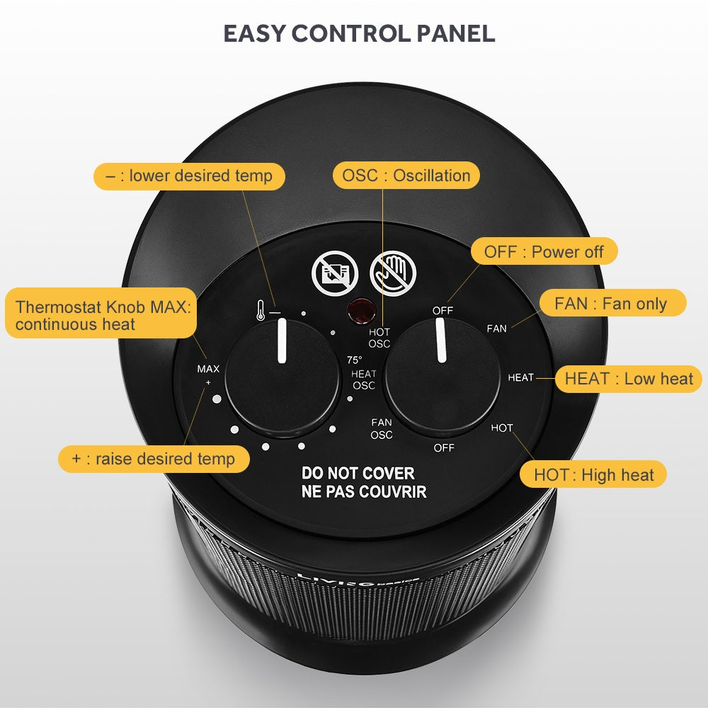 Space Heater with Safety Features - 1500W/900W Heat Settings