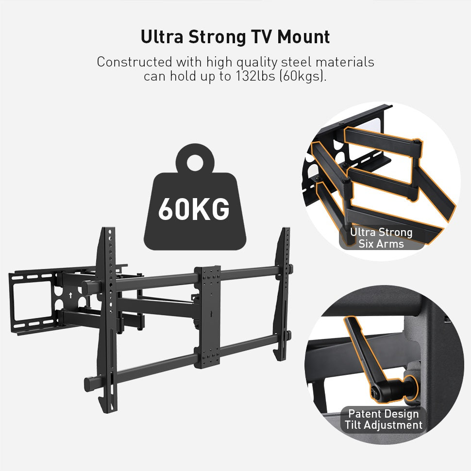 Full Motion(Tilt, Swivel & Rotate) TV Wall Mount for 37" to 80" TVs