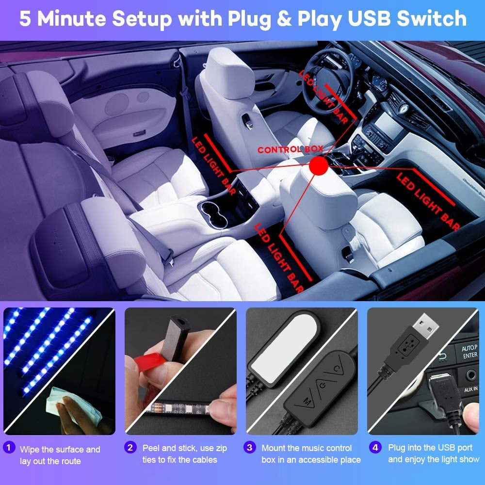 Car Interior RGB Strip Light With Remote Control And APP Control