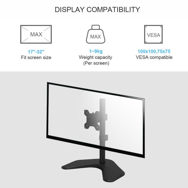 Adjustable Single Monitor Desk Stand For 17" To 32" Screens