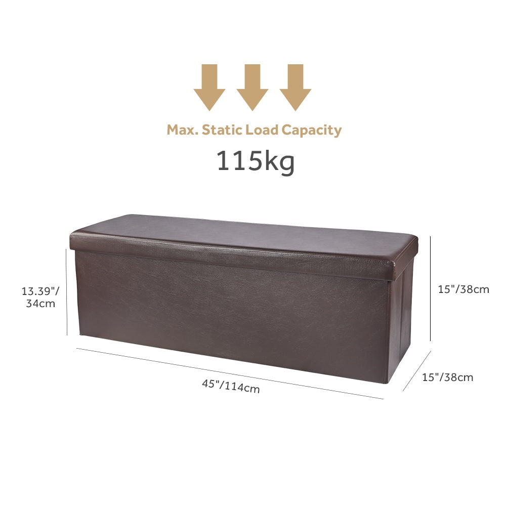 Folding Storage Ottoman Faux Leather, 45"