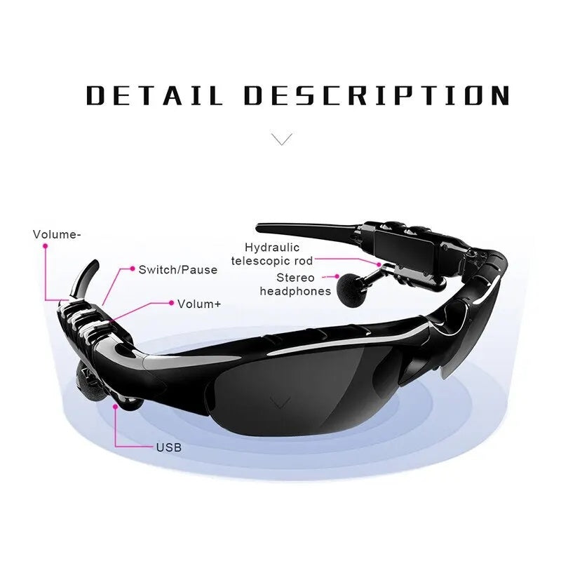 Sunglasses with Stereo Earphones, Headset with Mic for Driving Cycling Sports Noise Reduction