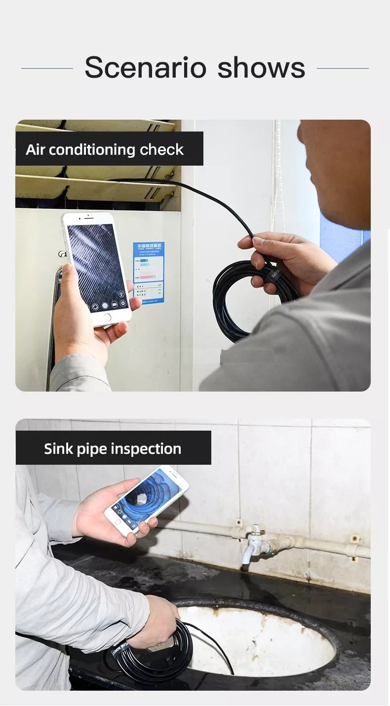 8MM 1200P Endoscope Wired Borescope Inspection Camera 5M Length, Android