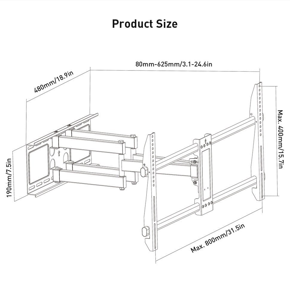 Full Motion(Tilt, Swivel & Rotate) TV Wall Mount for 37" to 80" TVs