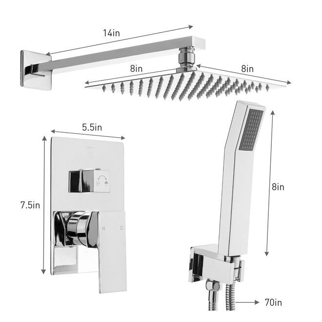 8 Inches Wall Mounted Bathroom Luxury Rain Mixer Shower Combo Set