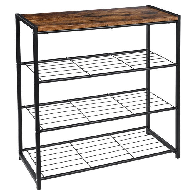 4-Tier Metal Shoe Rack With Wood Bench Top