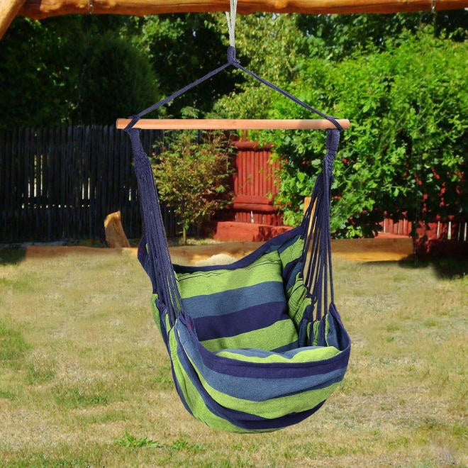 Hammock Chair Rope Swing Chair Blue 265Lbs Capacity 2-Seat Cushions Included