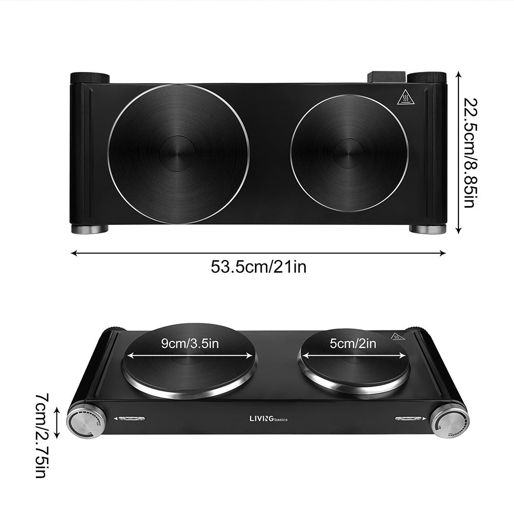 Double Hot Plates for Cooking, Electric Countertop Double Burners, 900W+900W