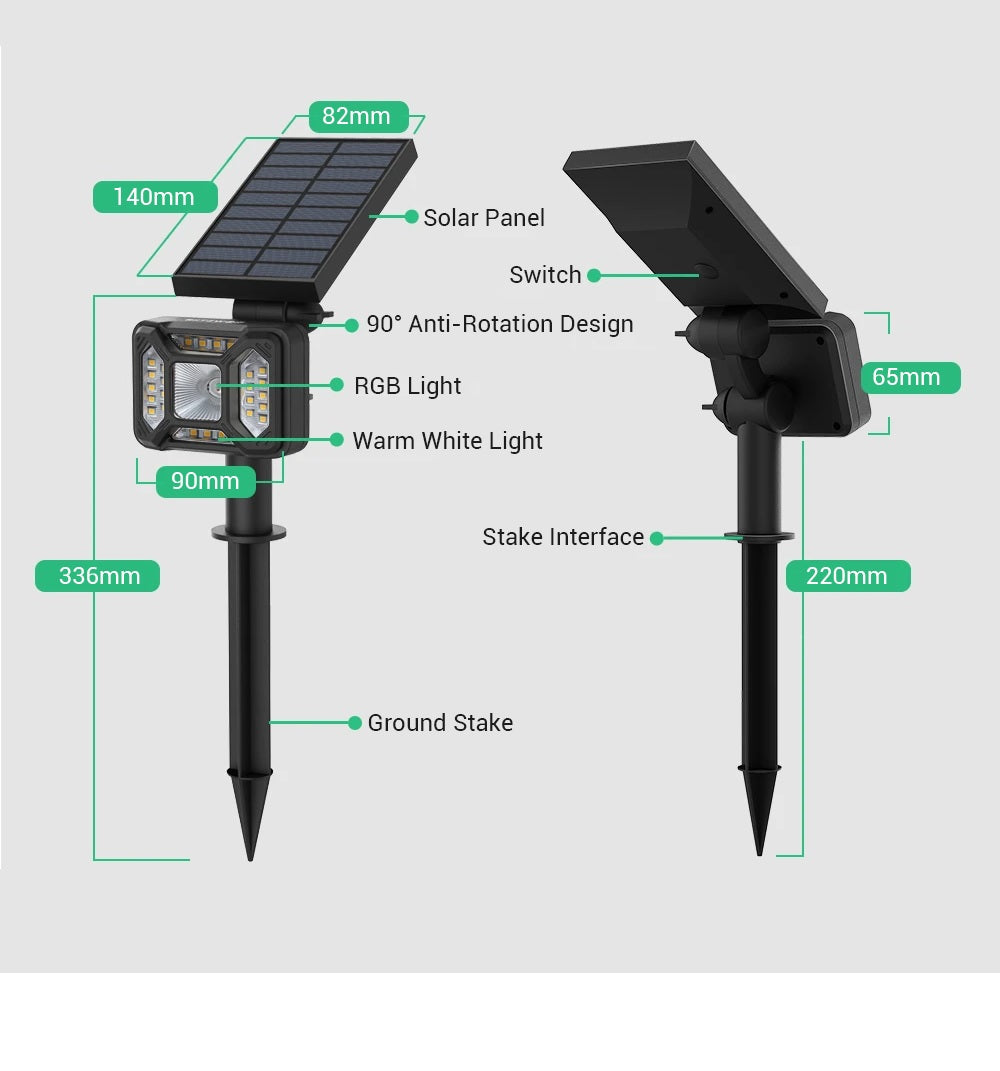 RGB+White Solar Lawn Light Landscape Lamp Waterproof Dual Mode