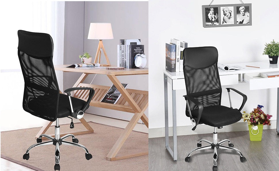 Adjustable Mesh Office Chair With Arms, High Back, Fabric Seat