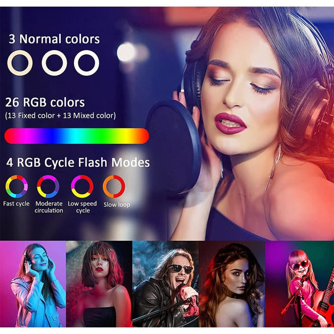 12" RGB LED Selfie Ring Light With 47" Retractable Tripod For Makeup Live Streaming