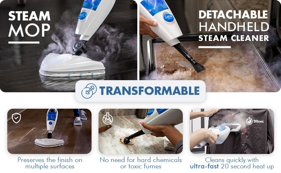 Cleanica360 Steam Mop Multi Surface Steam Cleaner with Detachable Handheld Unit