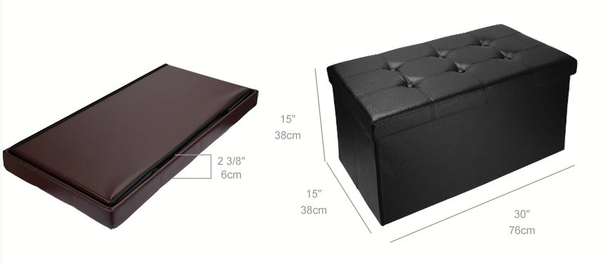 Folding Storage Ottoman Faux Leather, 30"