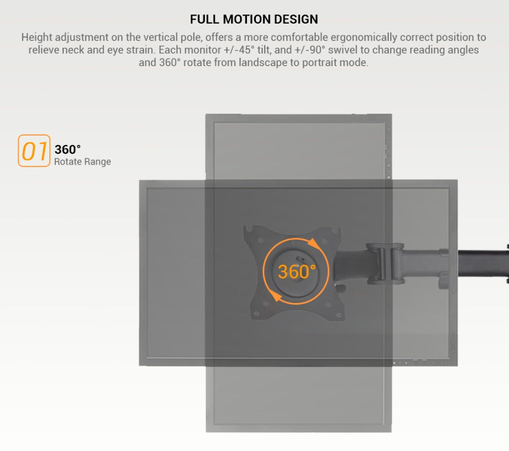 Dual Monitor Desk Mount Full Motion for 13"-27" Monitors