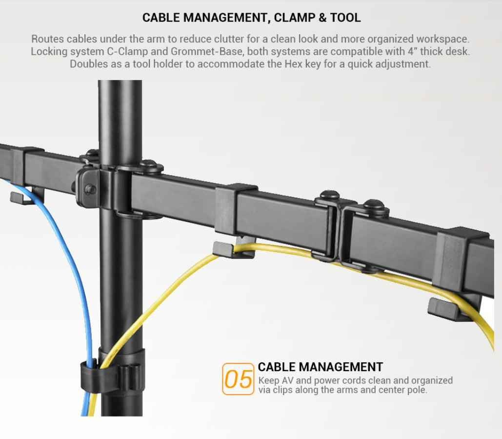 Dual Monitor Desk Mount Full Motion for 13"-27" Monitors