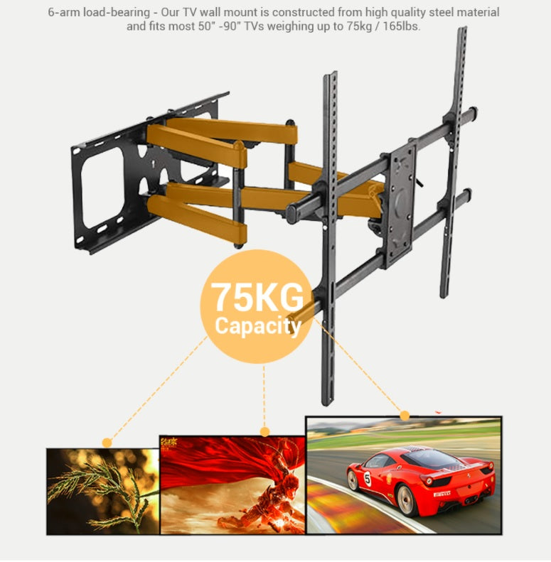 Full Motion(Tilt, Swivel & Rotate) Wall Mount for 50" to 90" TVs