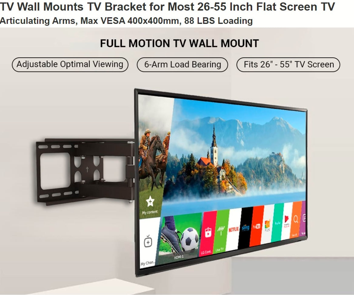 Full Motion(Tilt, Swivel & Rotate) TV Wall Mount for 26"-55" TVs