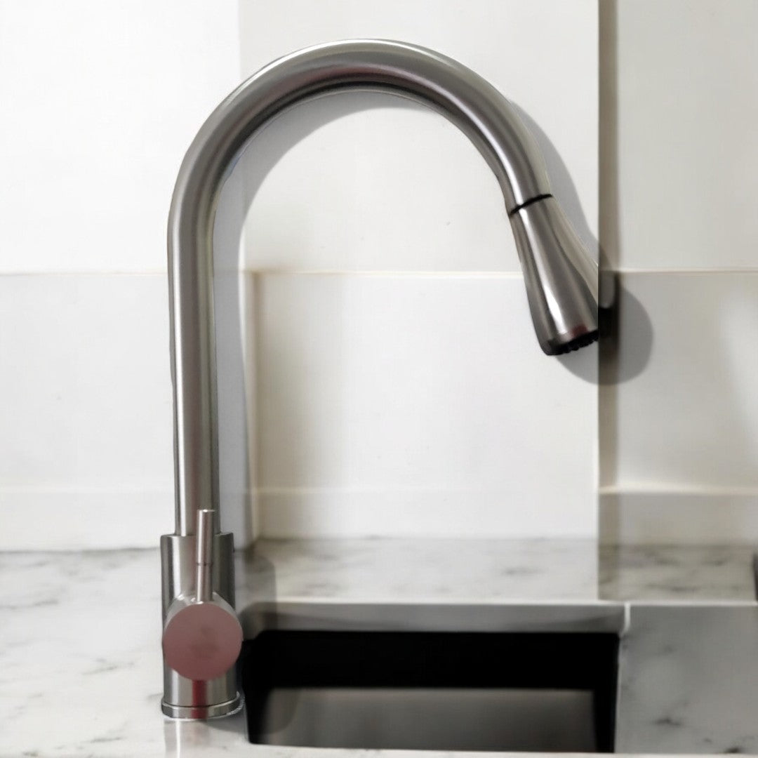 Nysha Stainless Steel Pull-Out Kitchen Faucet, Model M1