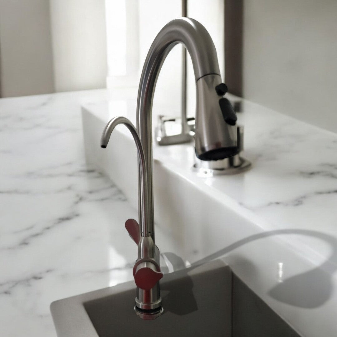 Nysha 3-in-1 Dual Handle Kitchen Sink Faucet with Pull Down Sprayer, Model M5