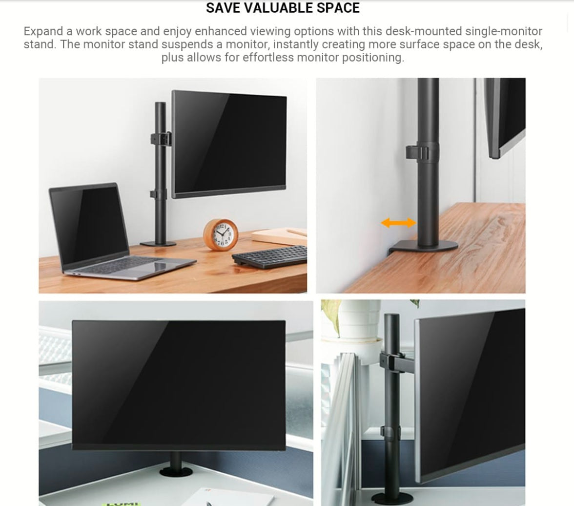 Single Monitor Desk Mount for 13" to 27" Monitors