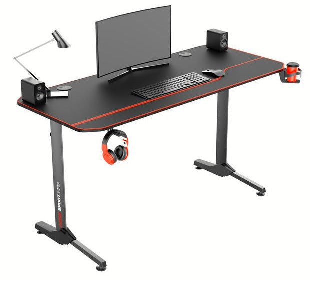 Ergonomic T-Shaped 55" PC Gaming Desk With Full Cover Mousepad, Black