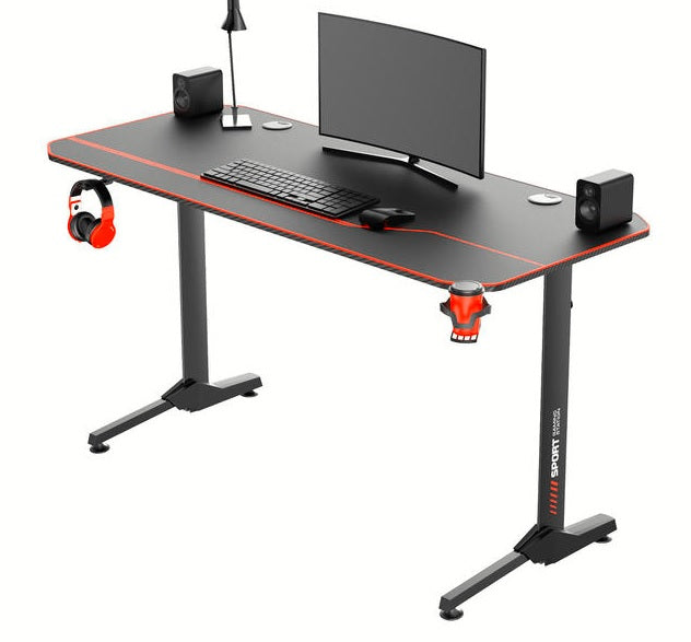 Ergonomic T-Shaped 55" PC Gaming Desk With Full Cover Mousepad, Black