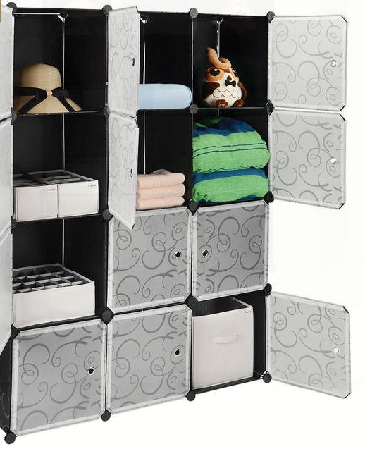 12-Cube Modular Closet Organizer, Stackable Storage Cubes with Doors