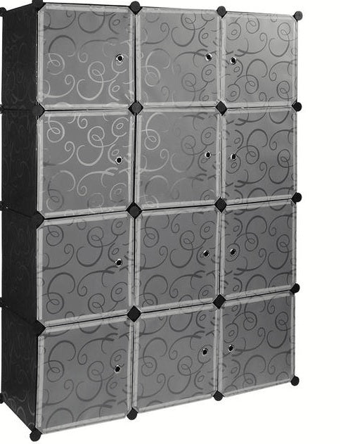 12-Cube Modular Closet Organizer, Stackable Storage Cubes with Doors