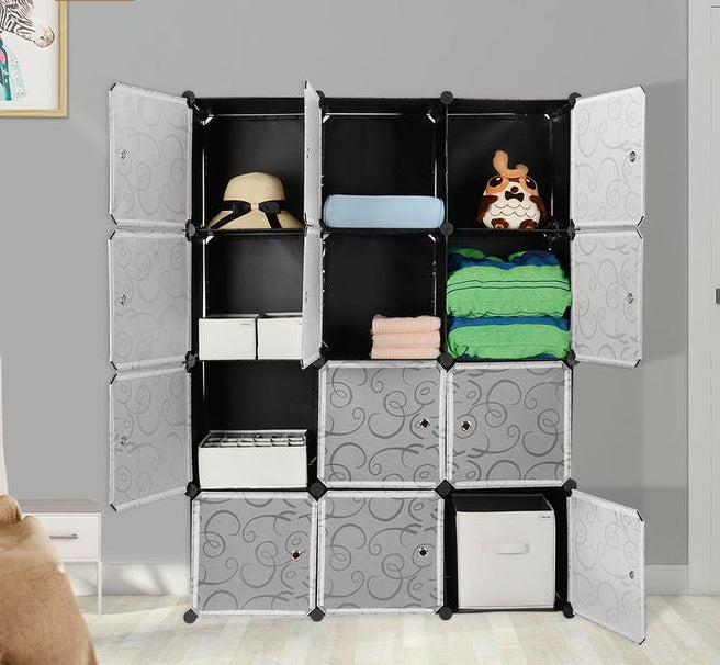 12-Cube Modular Closet Organizer, Stackable Storage Cubes with Doors