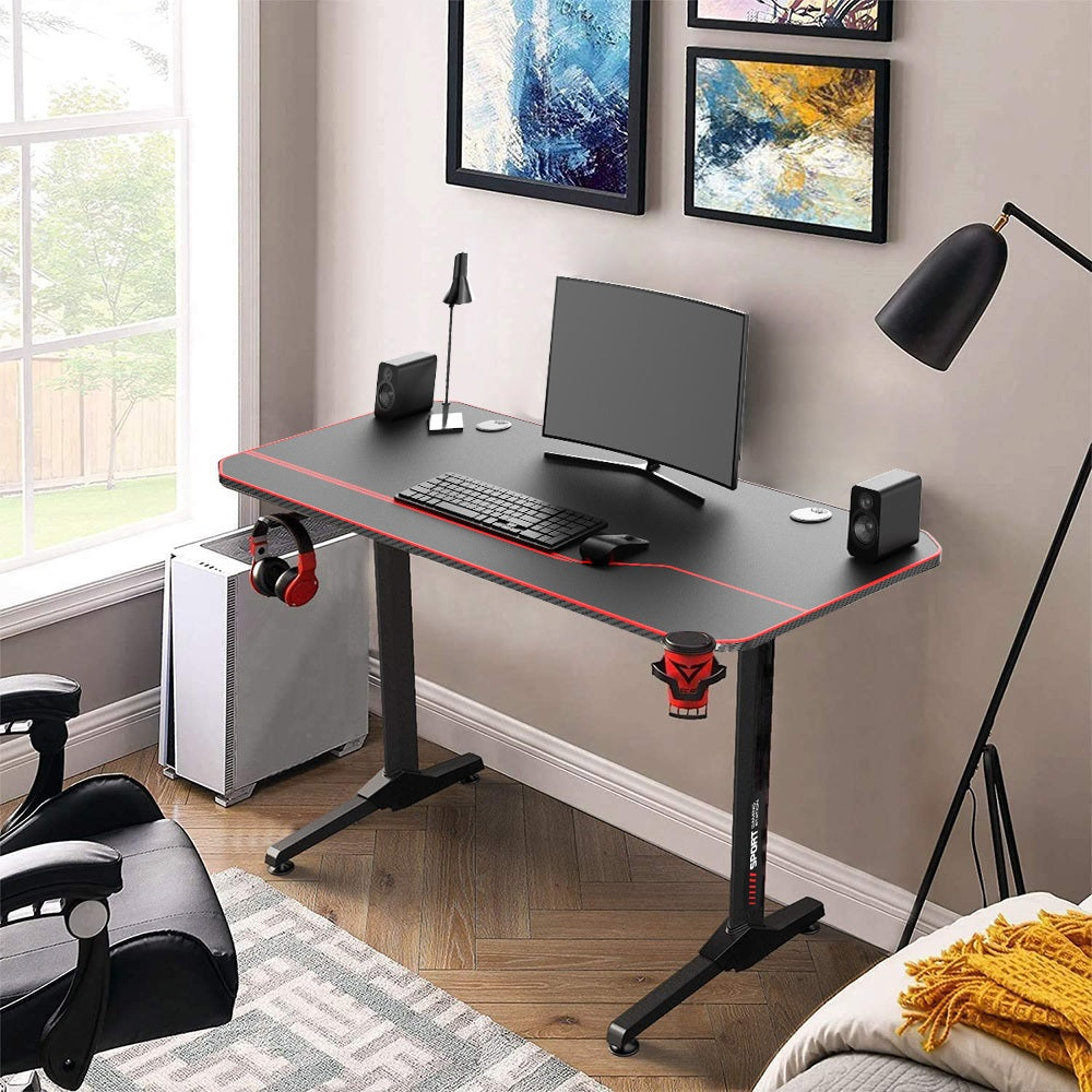 Ergonomic T-Shaped 55" PC Gaming Desk With Full Cover Mousepad, Black