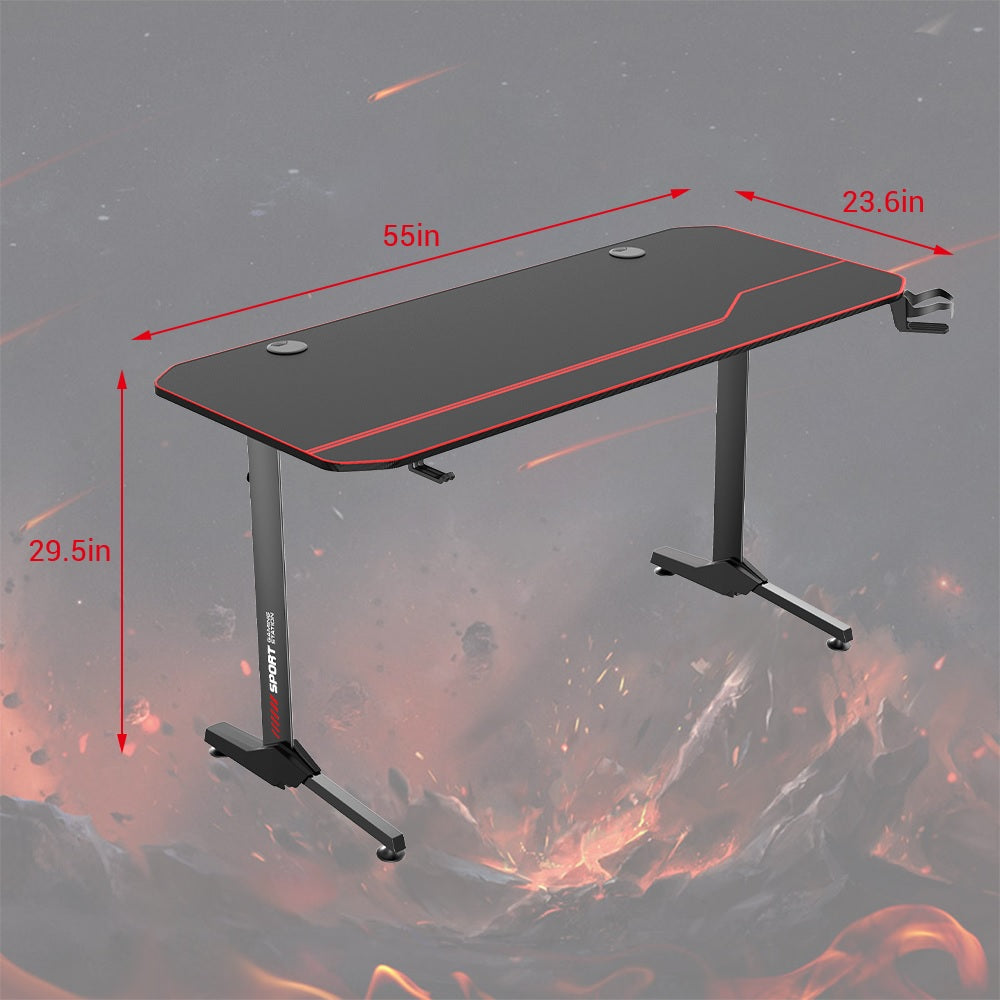 Ergonomic T-Shaped 55" PC Gaming Desk With Full Cover Mousepad, Black